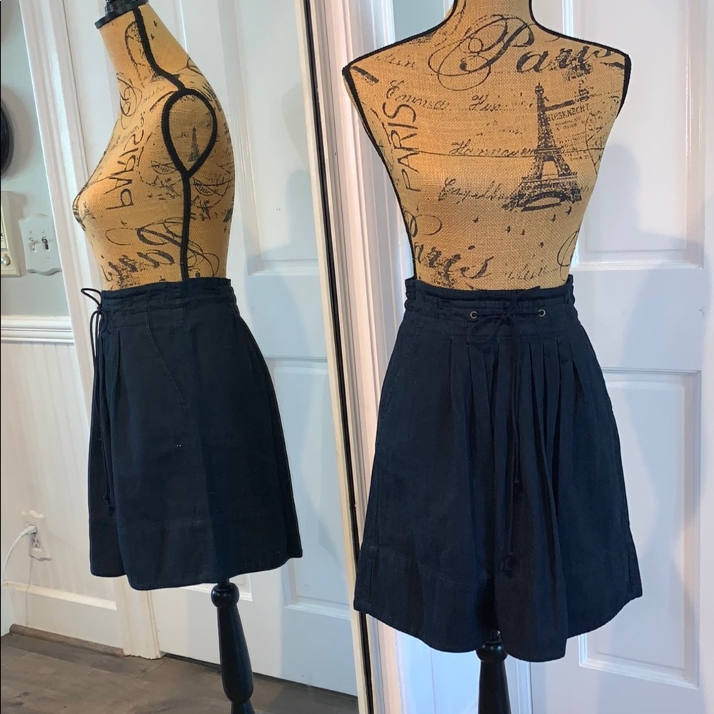 ANDEAWY Skirt Blue Denim Soft Pleated Full Gathered Drawstring Cotton XS